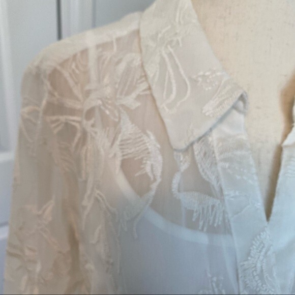 DANA BUCHMAN Embroidered Ivory Lightweight Two Piece Vintage Blouse Size M - Picture 3 of 15